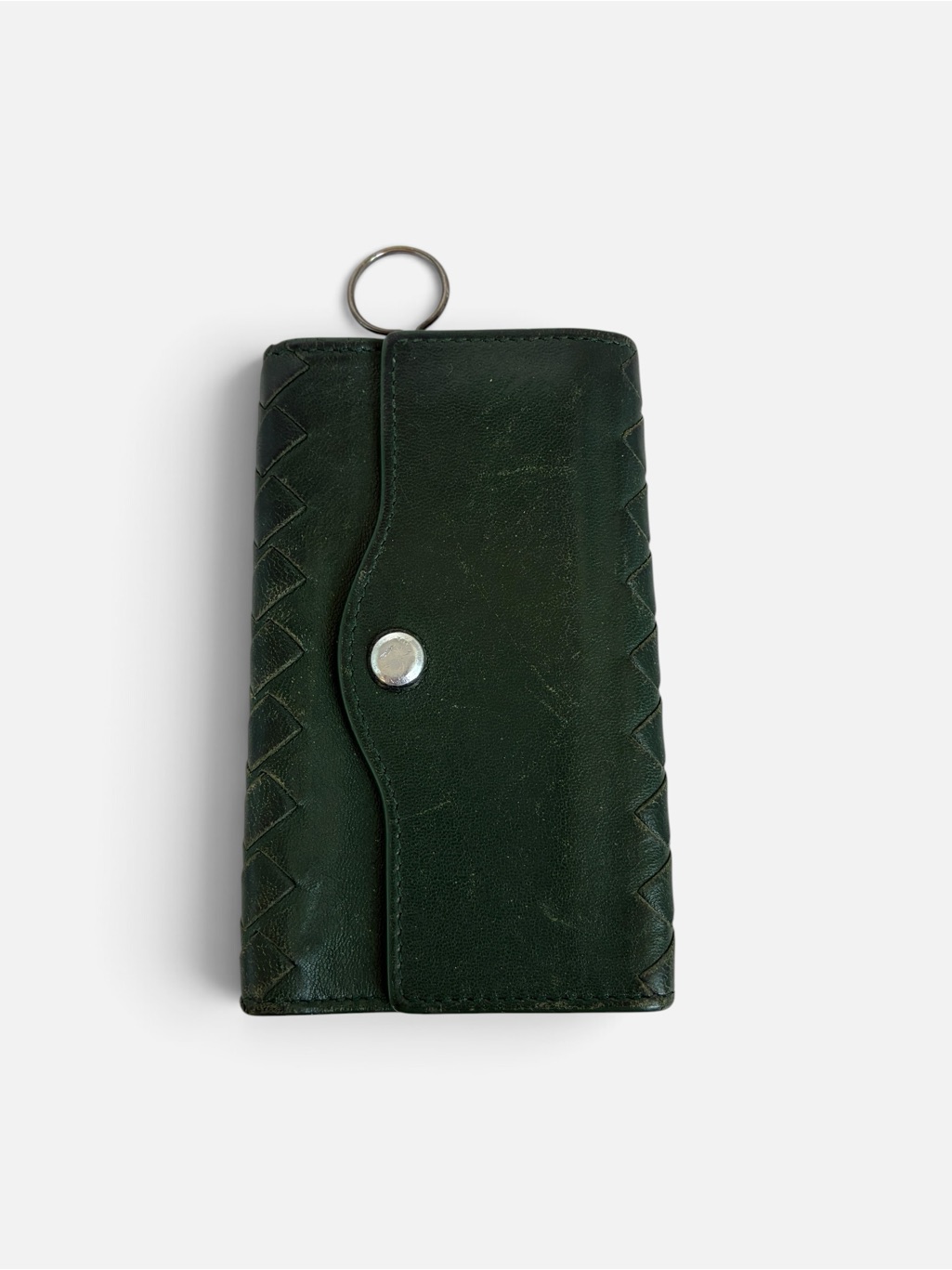 Bottega Veneta Dark Green Intrecciato Leather Key  Card Holder